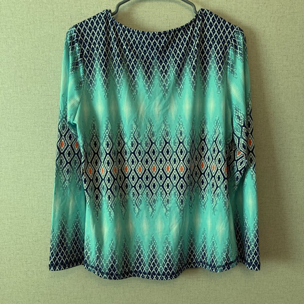 Ruby Rd Embellished Pullover Top - Green/Blue - Size M - Picture 2 of 8